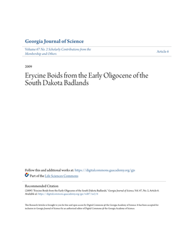 Erycine Boids from the Early Oligocene of the South Dakota Badlands