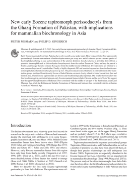 New Early Eocene Tapiromorph Perissodactyls from the Ghazij Formation of Pakistan, with Implications for Mammalian Biochronology in Asia