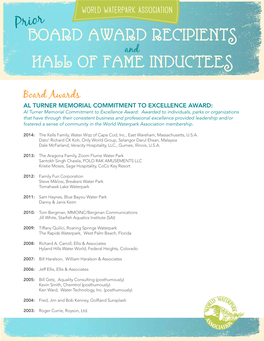 Hall of Fame Inductees Board Award Recipients