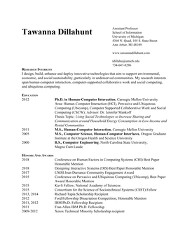 Tawanna Dillahunt School of Information University of Michigan 4360 N