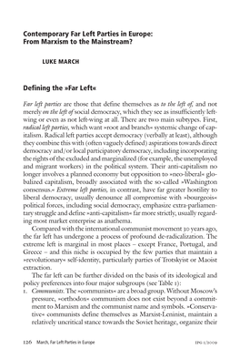 Defining the »Far Left« Contemporary Far Left Parties in Europe: From