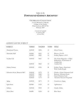 Townsend Godsey Archives