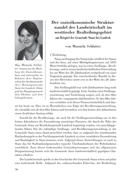 Der Sozioökonomische Struktur- Wandel Der Landwirtschaft Im Westtiroler Realteilungsgebiet Am Beispiel Der Gemeinde Stanz Bei Landeck