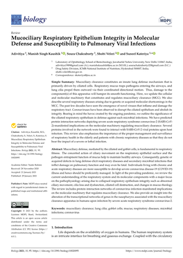 Mucociliary Respiratory Epithelium Integrity in Molecular Defense and Susceptibility to Pulmonary Viral Infections