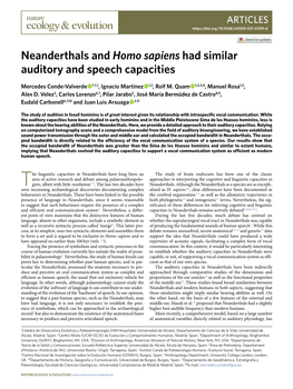 Neanderthals and Homo Sapiens Had Similar Auditory and Speech Capacities