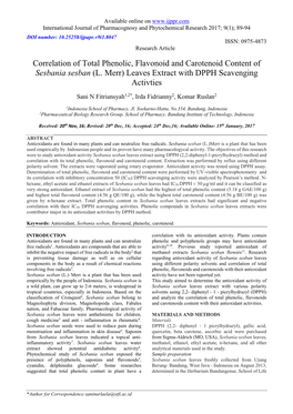 Correlation of Total Phenolic, Flavonoid and Carotenoid Content of Sesbania Sesban (L