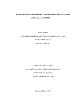 Assessing the Effect of Salinity on Relative Crop Yield Through the Use of Irrigation