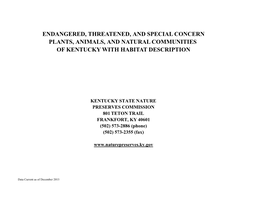 Kentucky State Nature Preserves Commission 2015 Species Habitat