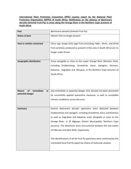 Country Report by the National Plant Protection Organization