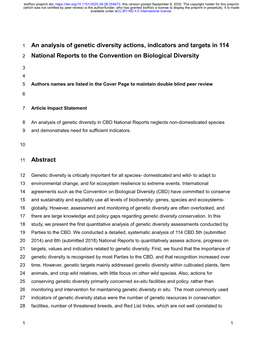 An Analysis of Genetic Diversity Actions, Indicators and Targets in 114