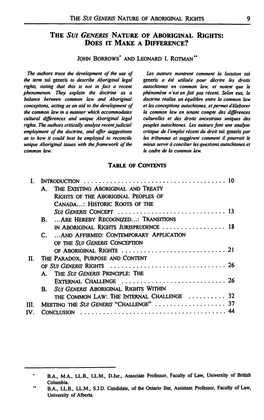 The Sui Generis Nature of Aboriginal Rights: Does It Make a Difference?