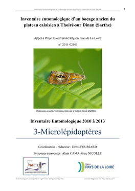 Inventaire Entomologique 2010 À 2013 (Volume 3 – Microlépidoptères)