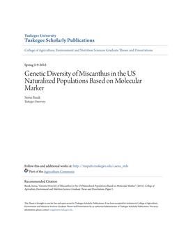 Genetic Diversity of Miscanthus in the US Naturalized Populations Based on Molecular Marker Suma Basak Tuskegee University