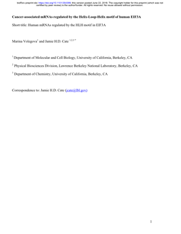 Cancer-Associated Mrnas Regulated by the Helix-Loop-Helix Motif of Human EIF3A