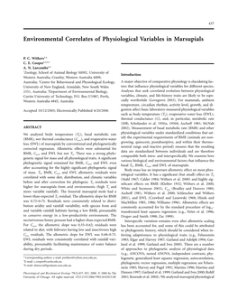 Environmental Correlates of Physiological Variables in Marsupials