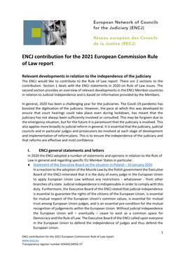 ENCJ Contribution for the 2021 European Commission Rule of Law Report