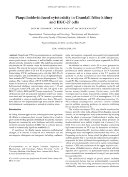 Ptaquiloside‑Induced Cytotoxicity in Crandall Feline Kidney and HGC‑27 Cells