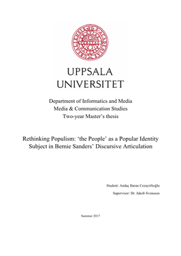 Rethinking Populism: 'The People' As a Popular Identity Subject in Bernie Sanders' Discursive Articulation