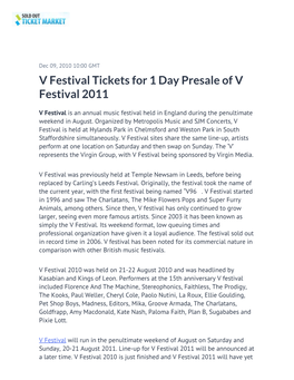 V Festival Tickets for 1 Day Presale of V Festival 2011