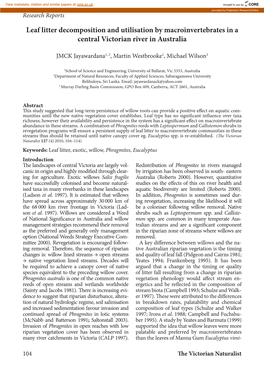 Leaf Litter Decomposition and Utilisation by Macroinvertebrates in a Central Victorian River in Australia