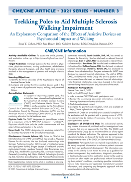 Trekking Poles to Aid Multiple Sclerosis Walking Impairment an Exploratory Comparison of the Effects of Assistive Devices on Psychosocial Impact and Walking Evan T
