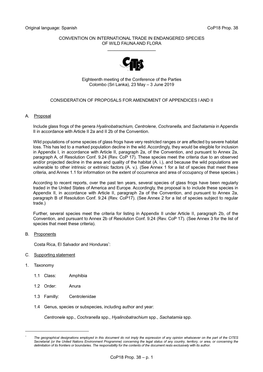 Spanish Cop18 Prop. 38 CONVENTION on INTERNATIONAL TRADE in ENDANGERED SPECIES OF