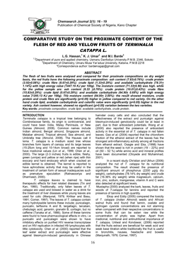 Comparative Study on the Proximate Content of the Flesh of Red and Yellow Fruits of Terminalia Catappa L