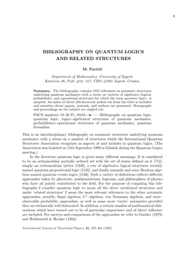 Bibliography on Quantum Logics and Related Structures