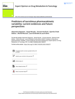 Predictors of Tacrolimus Pharmacokinetic Variability: Current Evidences and Future Perspectives