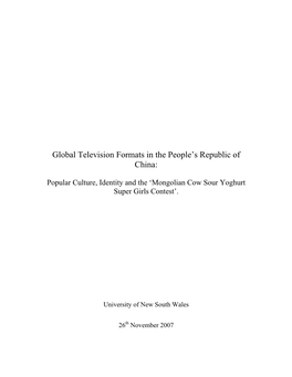 Global Television Formats in the People's Republic of China