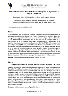 160 Médecine Traditionnelle Et Spécificité Des Tradithérapeutes Du