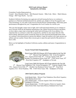 1 2010 Coach Advisory Report Submitted by Jeff Julian Committee