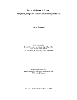 Sherlock Holmes Et La France : Marginalité, Imaginaire Et Identités Nationales Paradoxales