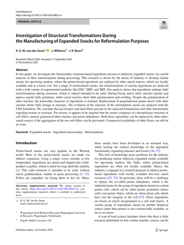 Investigation of Structural Transformations During the Manufacturing of Expanded Snacks for Reformulation Purposes