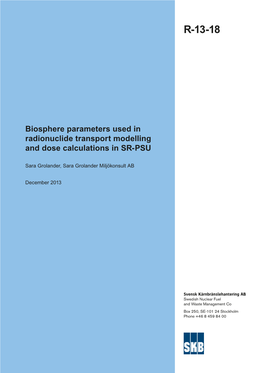 Biosphere Parameters Used in Radionuclide Transport Modelling and Dose Calculations in SR-PSU