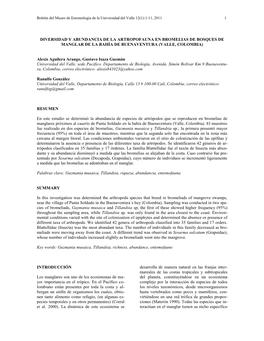 Diversidad Y Abundancia De La Artropofauna En Bromelias De Bosques De Manglar De La Bahía De Buenaventura (Valle, Colombia)