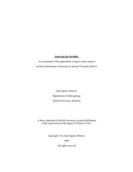 An Assessment of the Applicability of Space Syntax Analysis to Ritual and Domestic Architecture at Ancient Tiwanaku, Bolivia