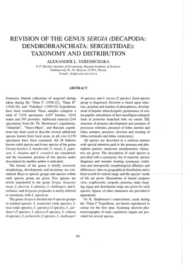 Decapoda: Dendrobranchiata: Sergestidae): Taxonomy and Distribution Alexander L