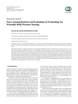 Force Sensing Resistor and Evaluation of Technology for Wearable Body Pressure Sensing