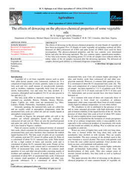 The Effects of Dewaxing on the Physico-Chemical Properties of Some Vegetable Oils M