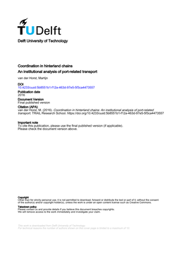 Coordination in Hinterland Chains an Institutional Analysis of Port-Related