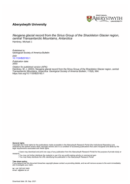 Aberystwyth University Neogene Glacial Record from the Sirius