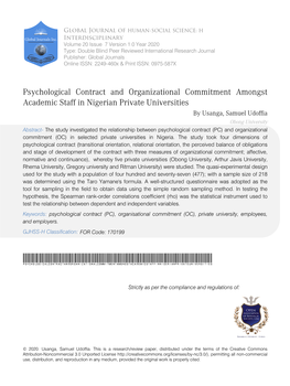 Psychological Contract and Organizational Commitment Amongst Academic Staff in Nigerian Private Universities