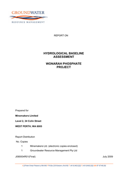 Hydrological Baseline Assessment Wonarah Phosphate Project