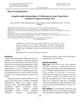 Short Communication Length-Weight Relationships of 14 Fish Species from Tajan River, Southern Caspian Sea Basin, Iran