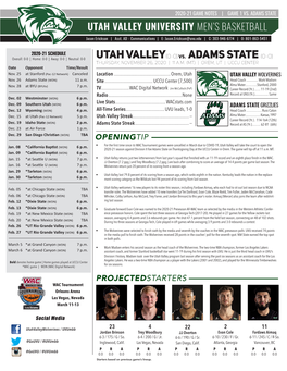 Utah Valley(0-0)Vs. Adams State