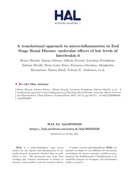 A Translational Approach to Micro-Inflammation in End Stage Renal Disease: Molecular Effects of Low Levels of Interleukin 6