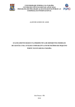 O Saneamento Básico Na Perspectiva De Diferentes Modelos De Gestão: Uma Análise Comparativa Em Municípios De Pequeno Porte No Estado Da Paraíba
