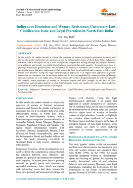 Customary Law, Codification Issue and Legal Pluralism in North East India