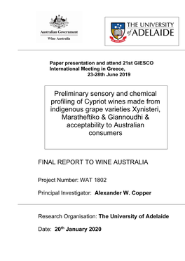 Preliminary Sensory and Chemical Profiling of Cypriot Wines Made From